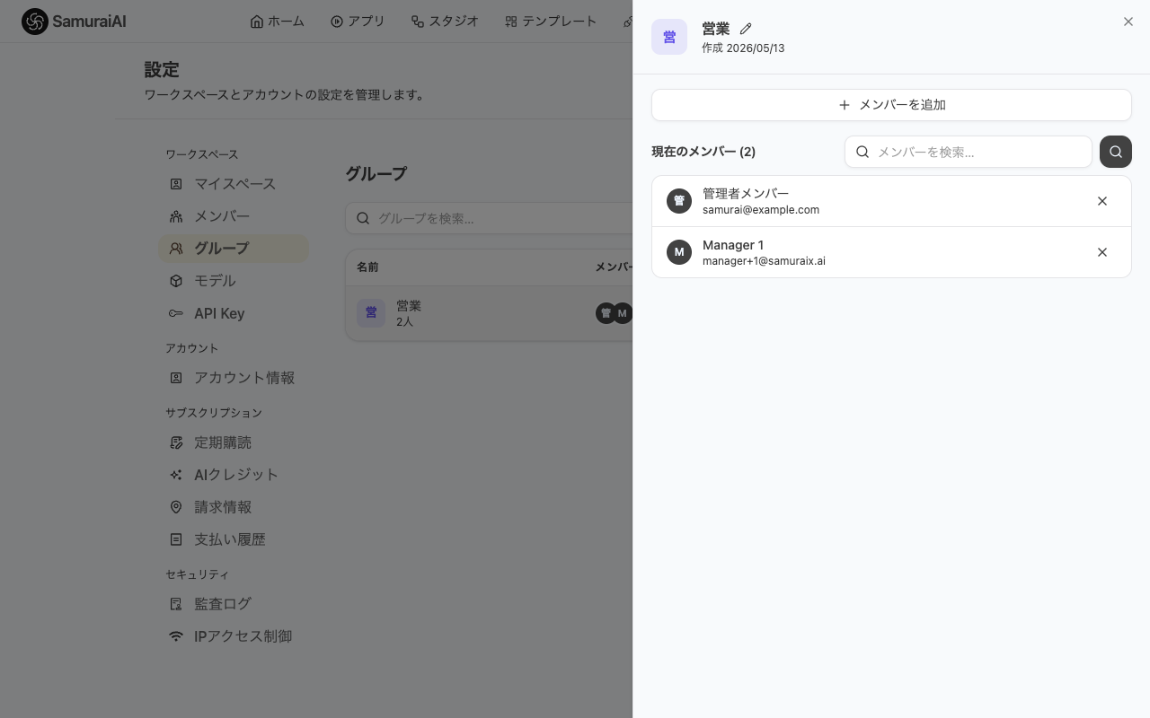 グループ詳細パネル