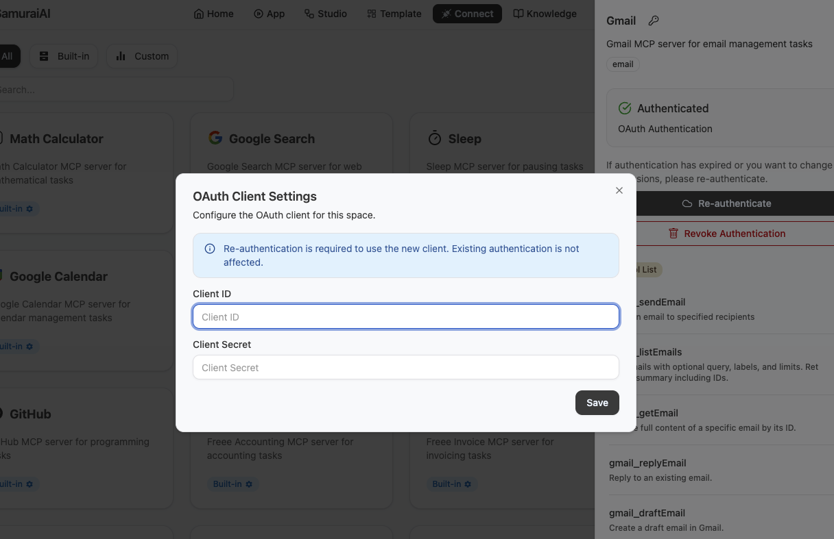 Settings screen