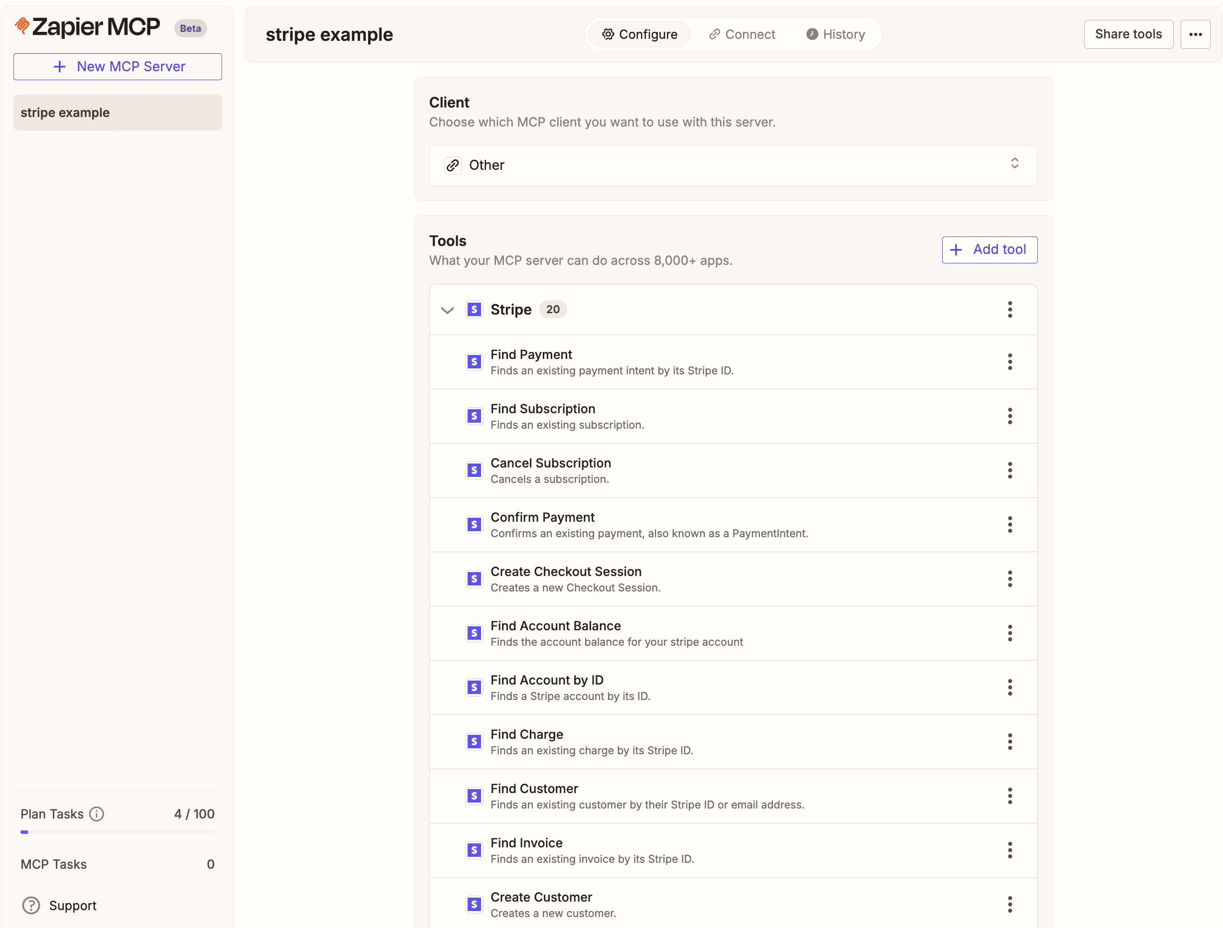 stripe mcp server tools